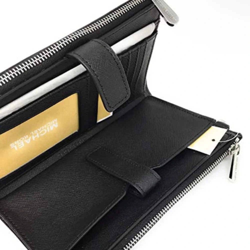 Michael Kors Jet Set Travel Double Zip Phone Wallet MK Black